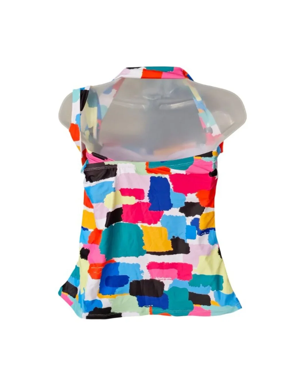 Multicolor Abstract Halter Tankini Top M Ruched Lined Removable Padding - Picture 6 of 6